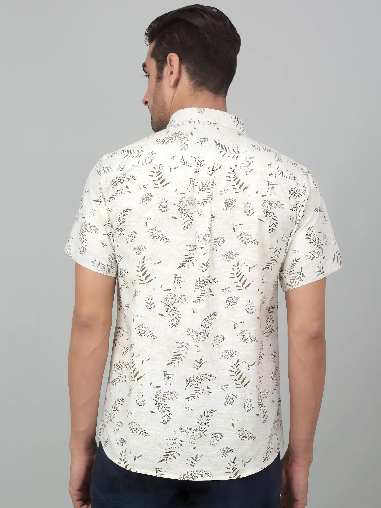 Men's Cream Casual Floral Print Half sleeve Shirt