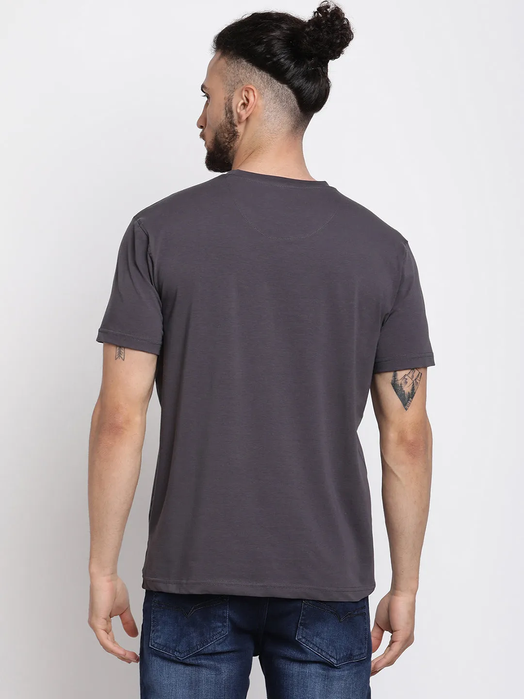 Men's Dark Grey Round neck Half Sleeve T-Shirt with Print