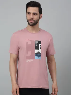 Men's Dusty Pink Round neck Half Sleeve T-Shirt with Print