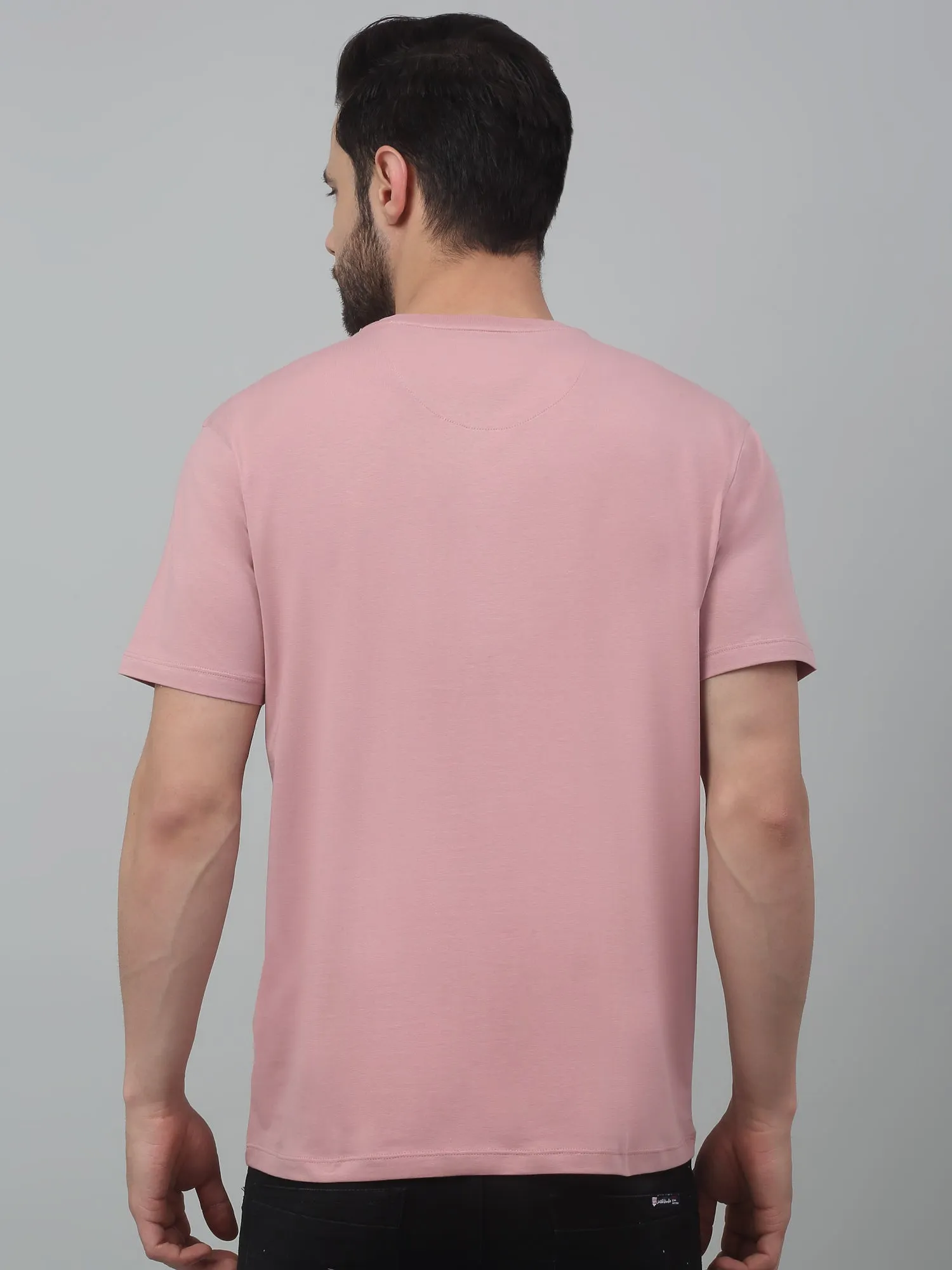 Men's Dusty Pink Round neck Half Sleeve T-Shirt with Print