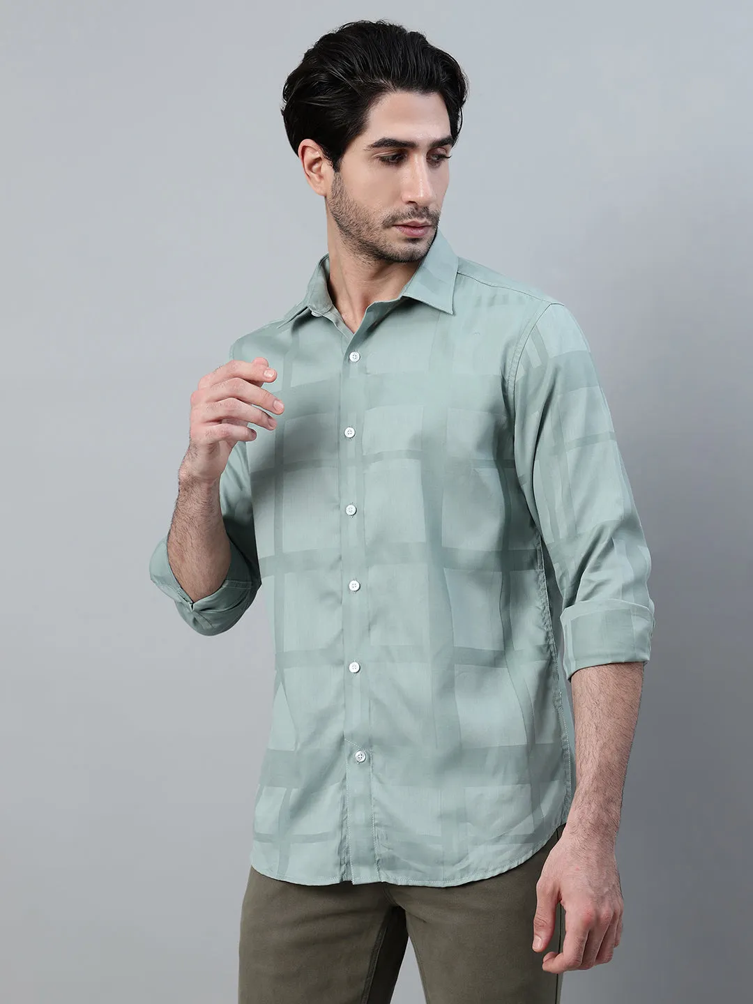 Men's Green Printed Full Sleeve Casual Shirt