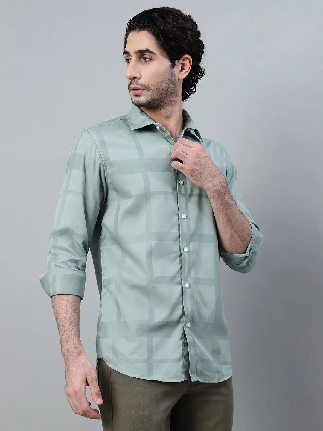 Men's Green Printed Full Sleeve Casual Shirt