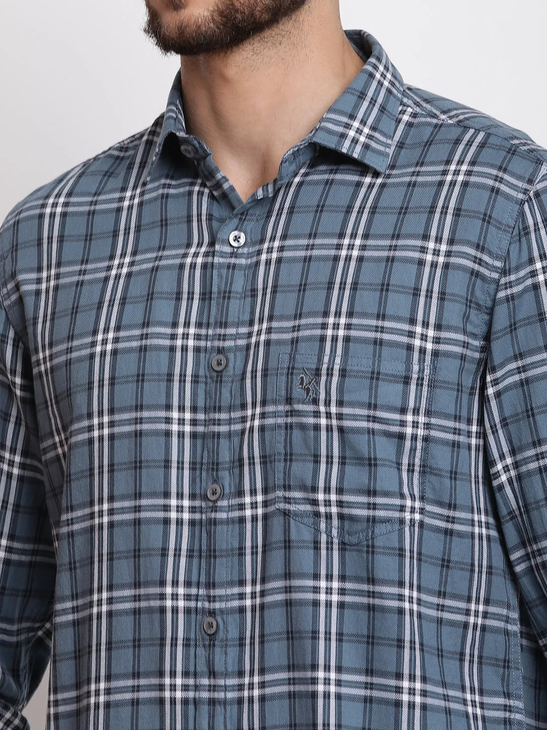 Men's Grey Casual Big Checks Full Sleeve Shirt