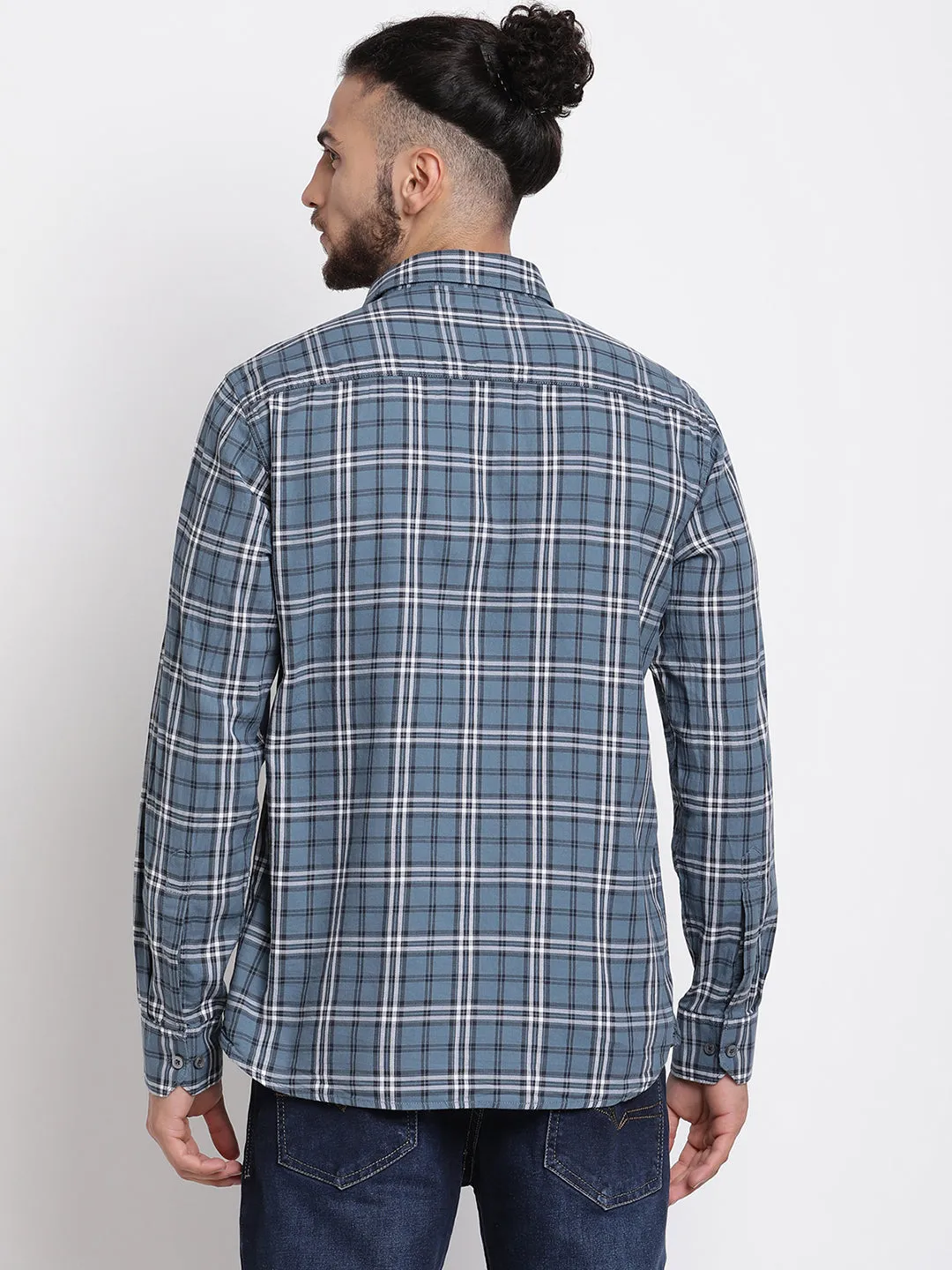 Men's Grey Casual Big Checks Full Sleeve Shirt