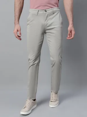 Men's Ivory Self Design Non-Pleated Stretchable Casual Trouser