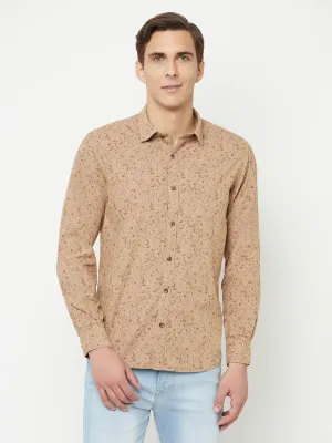 Men's Khaki Casual Ditsy Print Full Sleeve Shirt