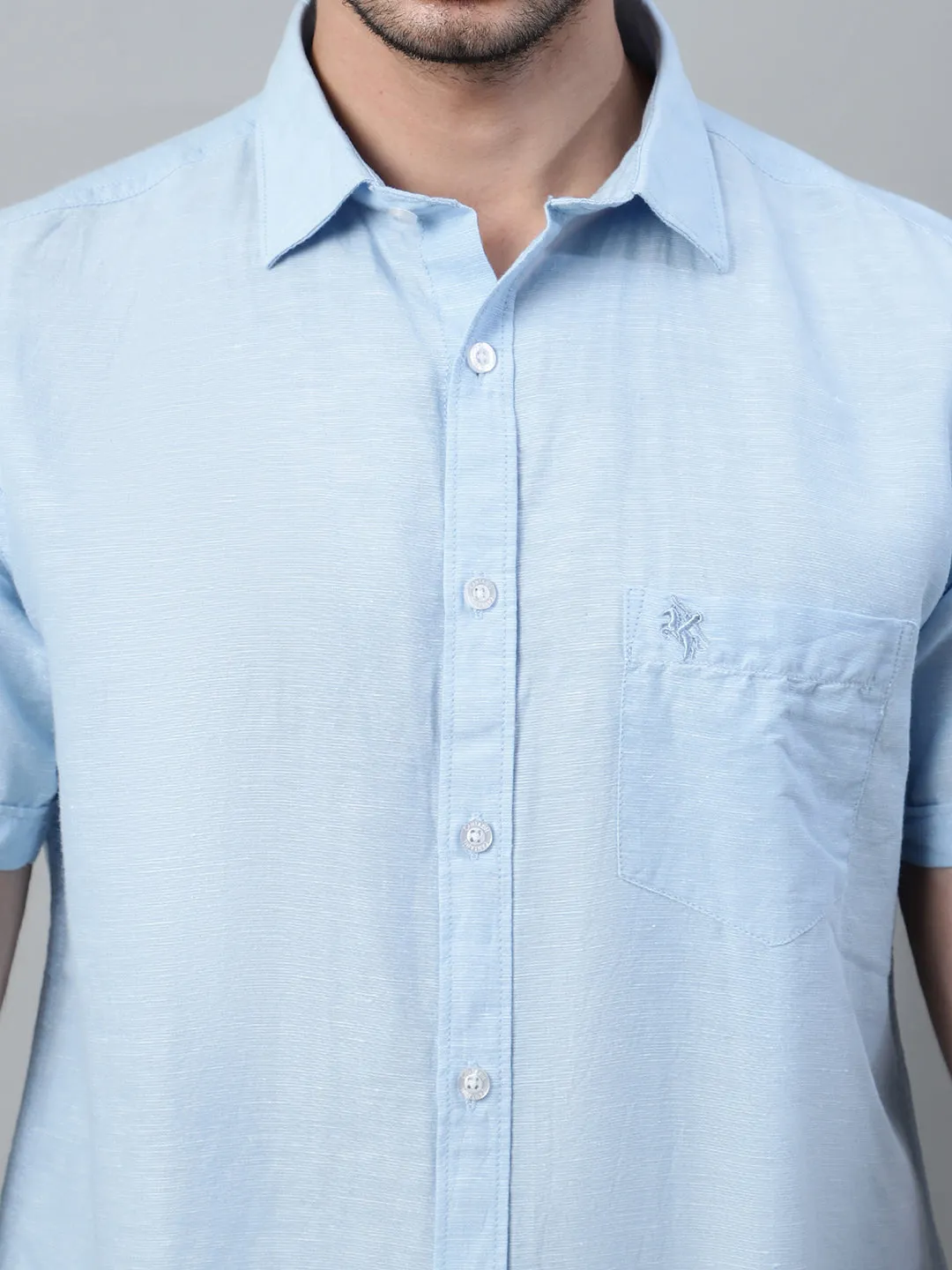 Men's Light Blue Casual Plain Half Sleeve Shirt