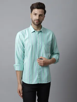 Men's Light Green Casual Broad Stripe Full Sleeve Shirt