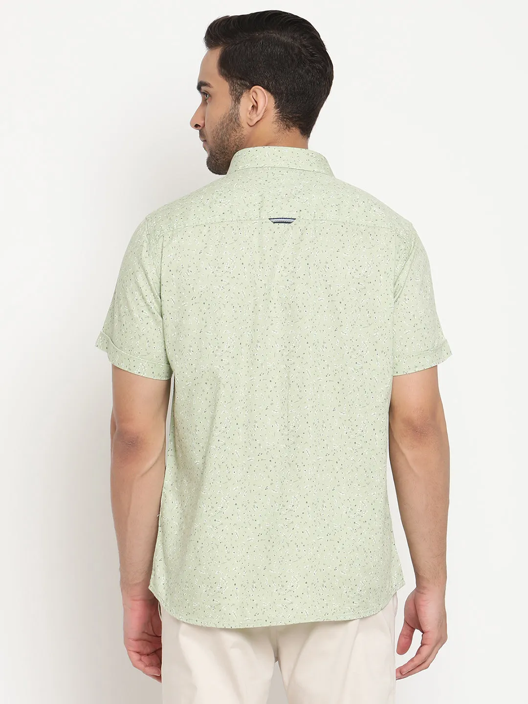 Men's Light Green Casual Ditsy Print Half Sleeve Shirt