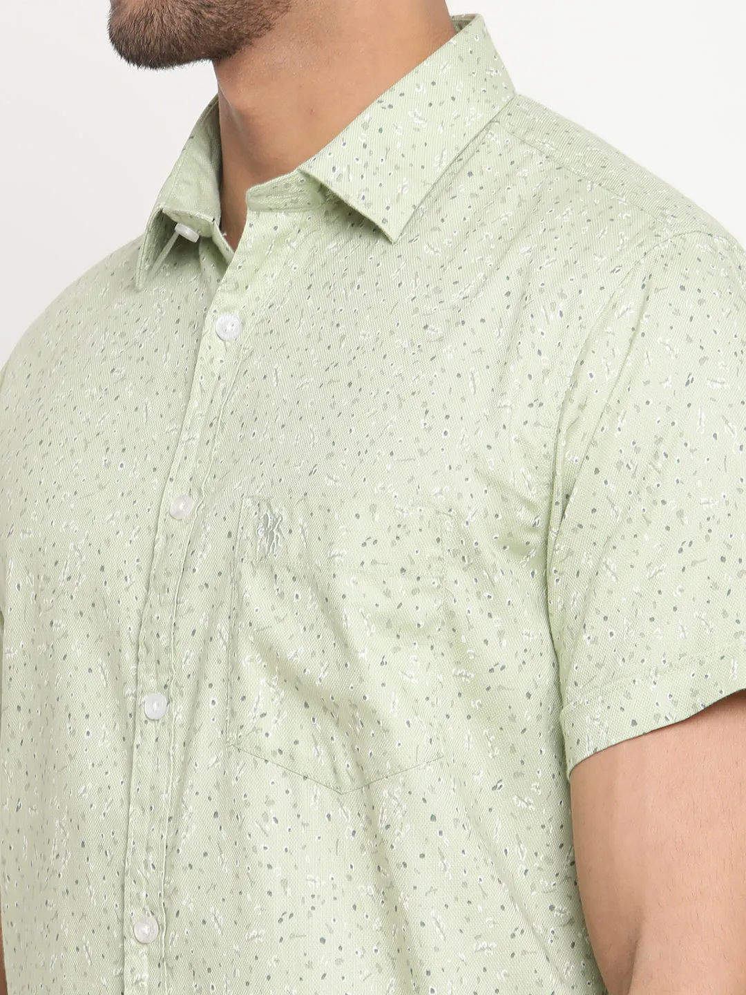 Men's Light Green Casual Ditsy Print Half Sleeve Shirt