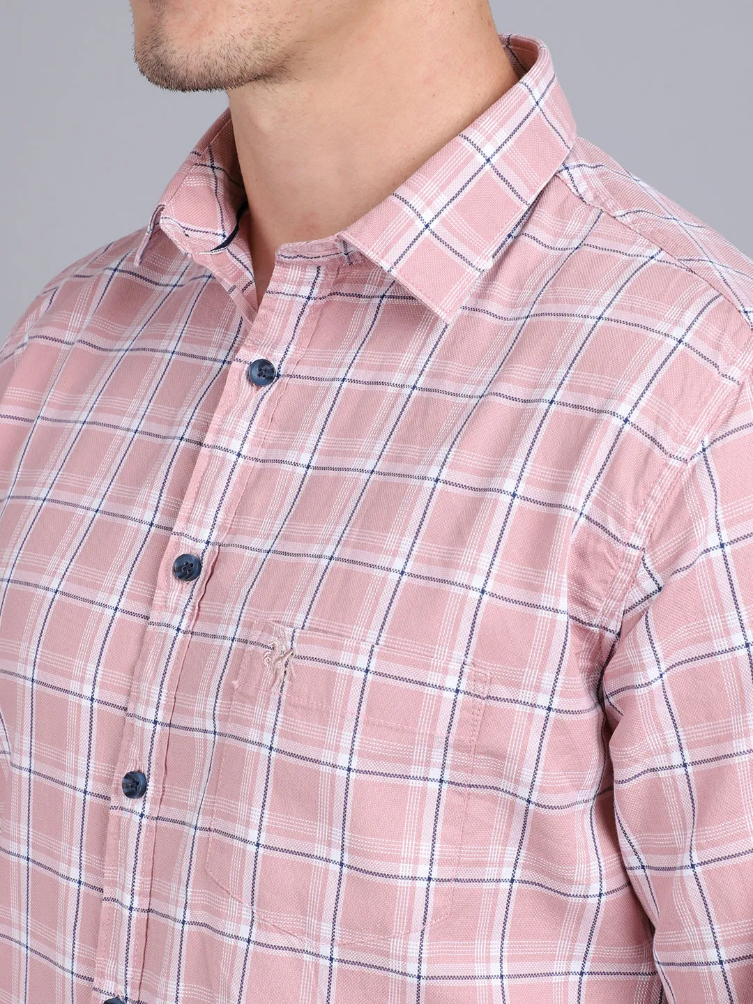 Men's Light Mauve Casual Medium Checks Full Sleeve Shirt