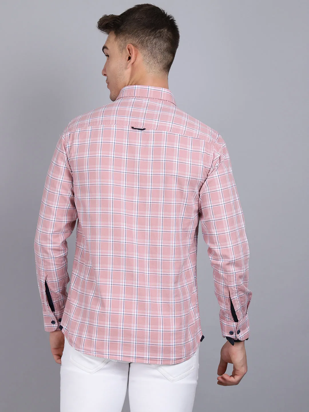 Men's Light Mauve Casual Medium Checks Full Sleeve Shirt