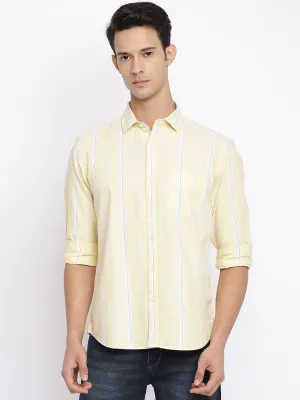 Men's Light Yellow Casual Broad Stripe Full Sleeve Shirt