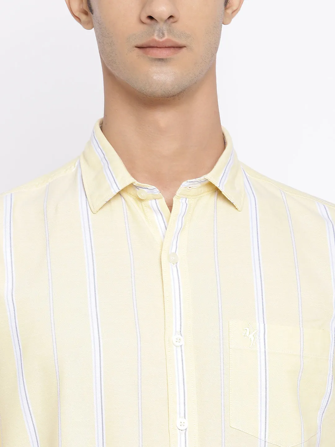 Men's Light Yellow Casual Broad Stripe Full Sleeve Shirt