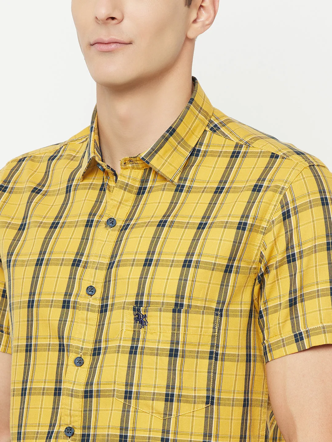 Men's Mustard Casual Medium Checks Half Sleeve Shirt