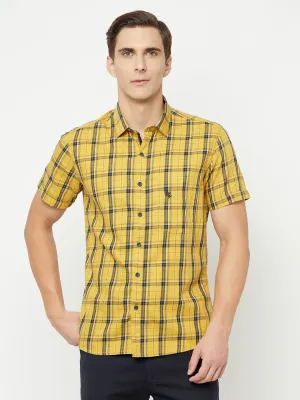 Men's Mustard Casual Medium Checks Half Sleeve Shirt