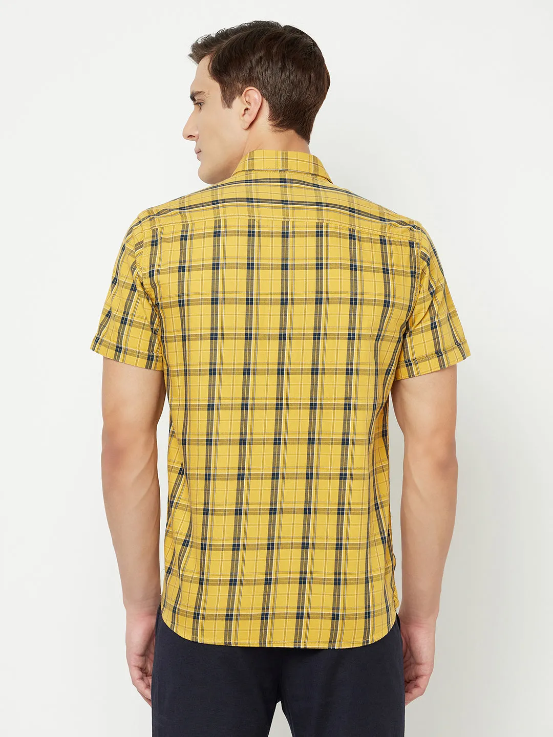 Men's Mustard Casual Medium Checks Half Sleeve Shirt