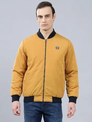 Men's Mustard Solid Mock Neck Reversible Winter Jacket