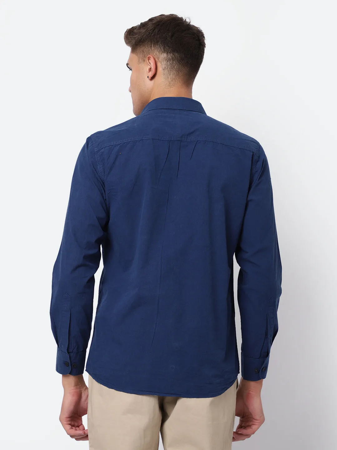 Men's Navy Blue Casual Fil a Fil Plain Full Sleeve Shirt