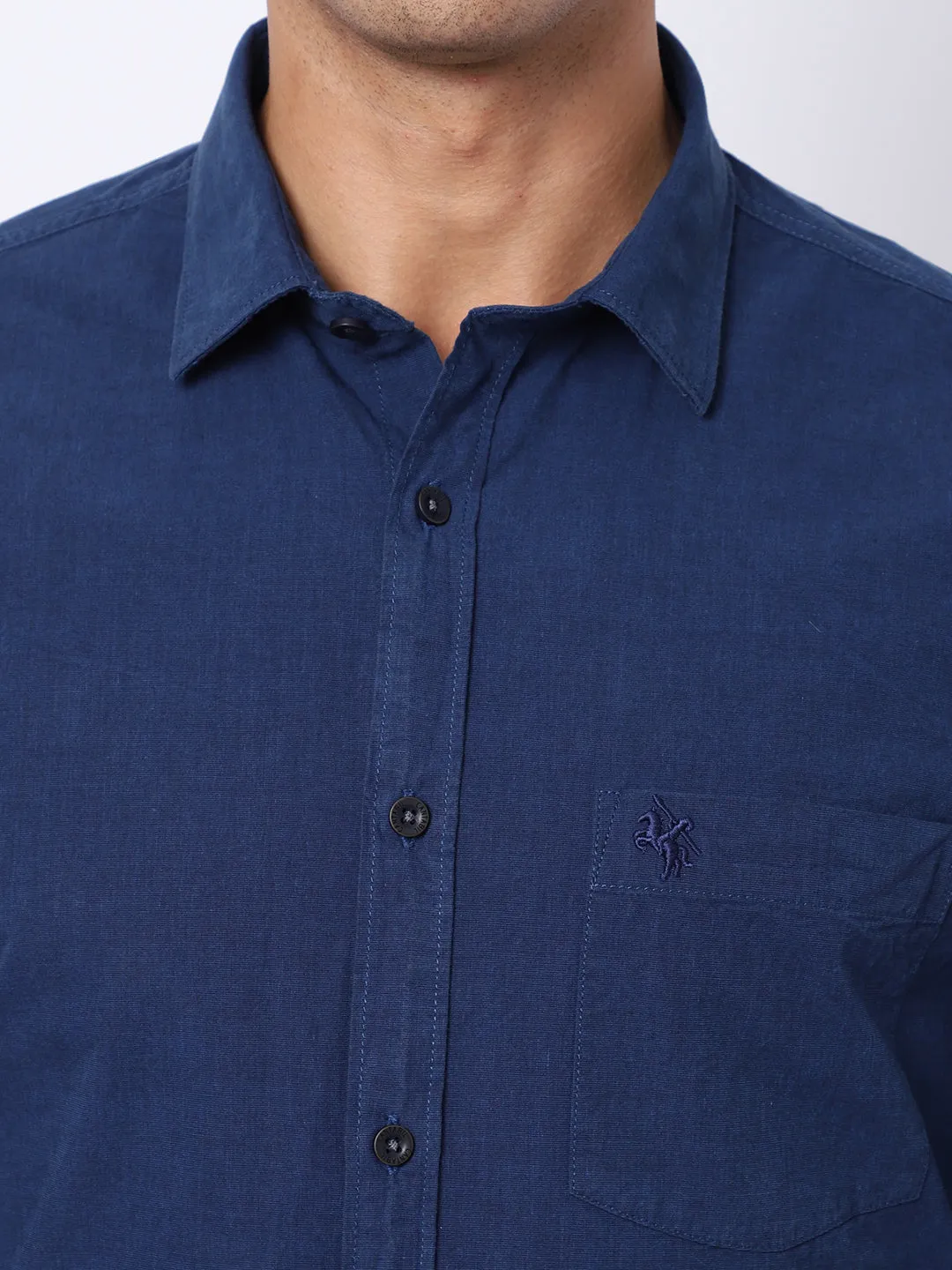 Men's Navy Blue Casual Fil a Fil Plain Full Sleeve Shirt