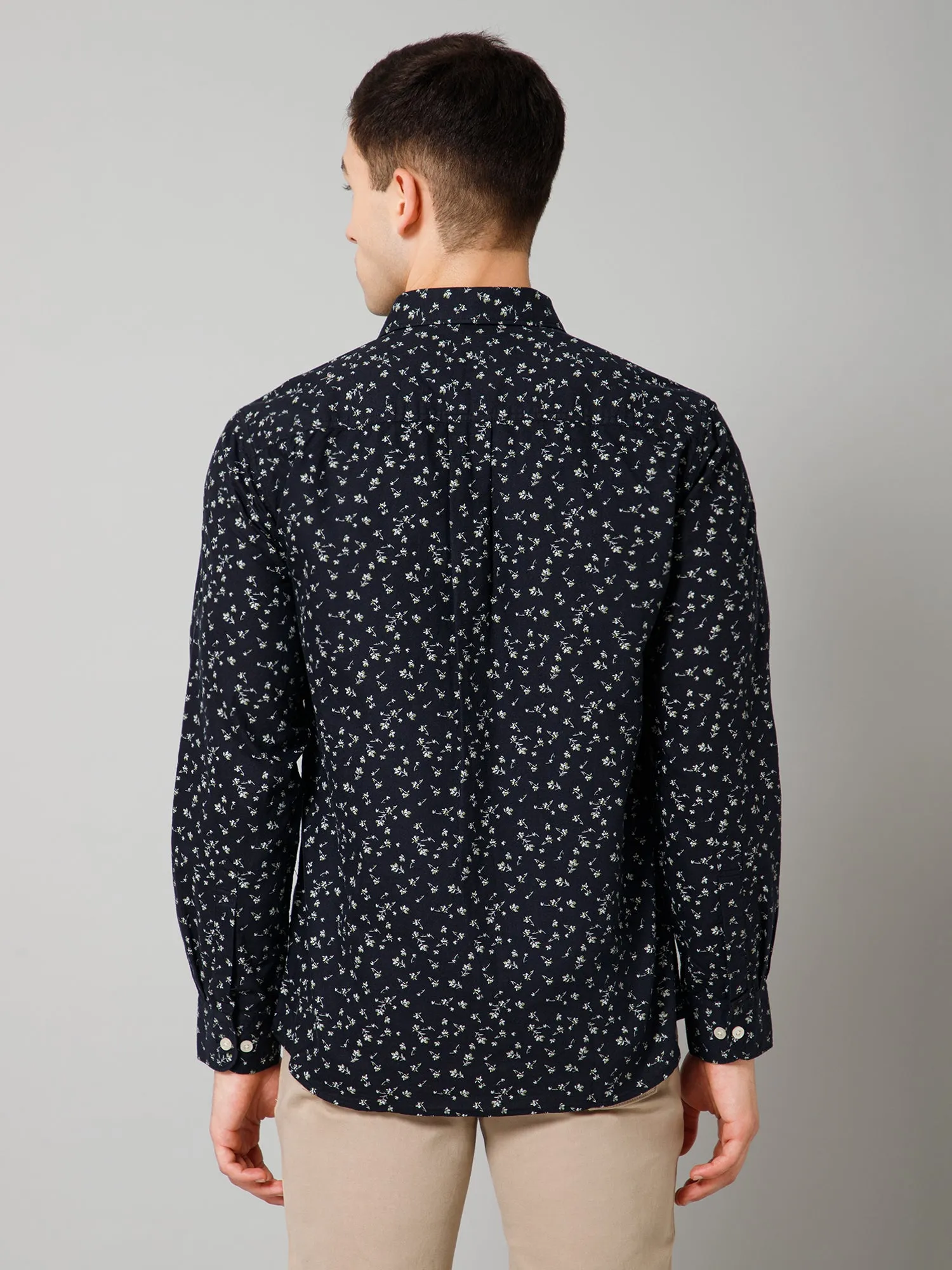 Men's Navy Blue  Casual Floral Print Full Sleeve Shirt