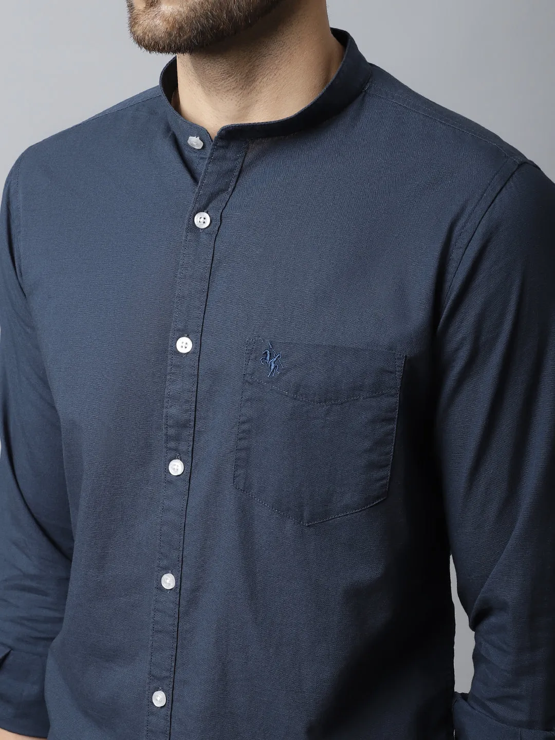 Men's Navy Blue Casual Plain Full Sleeve Shirt