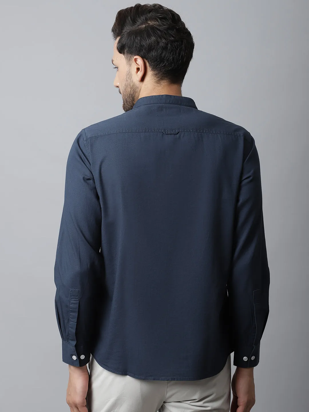 Men's Navy Blue Casual Plain Full Sleeve Shirt