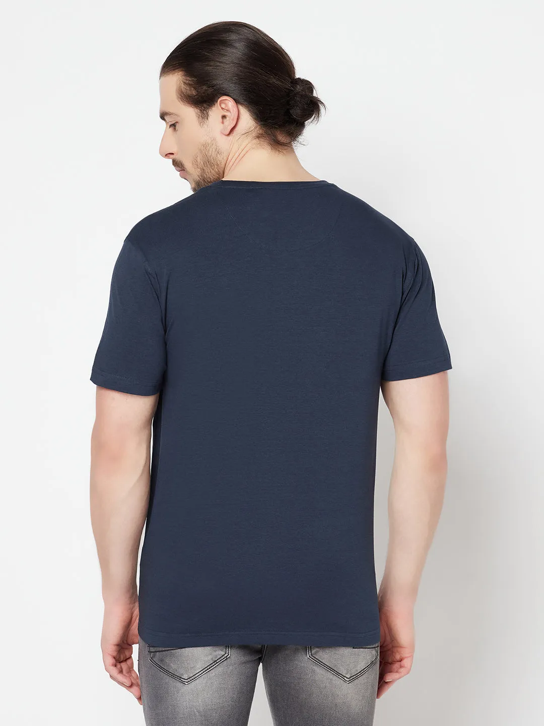 Men's Navy Blue Round neck Half Sleeve T-Shirt with Typographic print