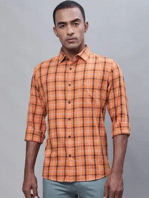 Men's Orange Casual Big Checks Full Sleeve Shirt