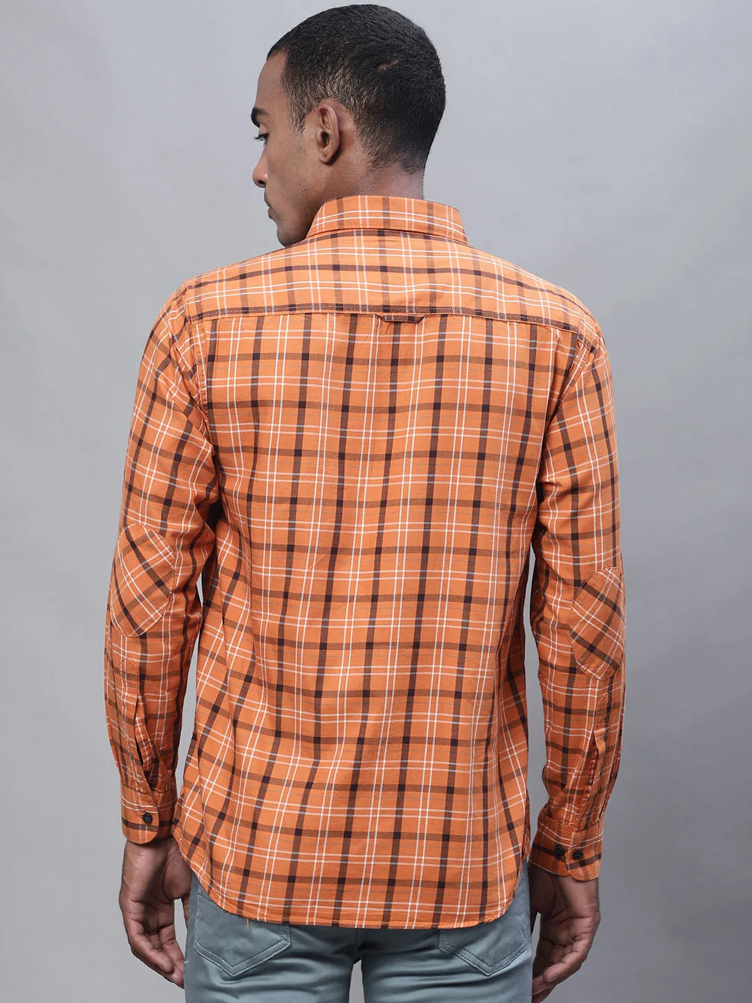 Men's Orange Casual Big Checks Full Sleeve Shirt