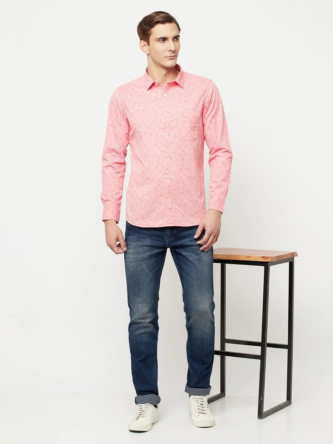 Men's Pink Casual Ditsy Print Full Sleeve Shirt