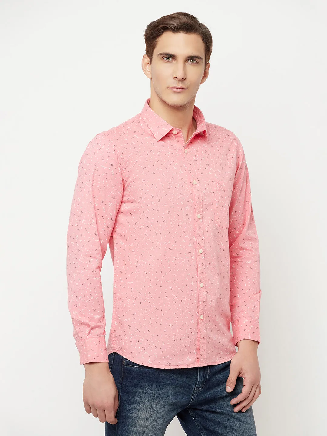 Men's Pink Casual Ditsy Print Full Sleeve Shirt