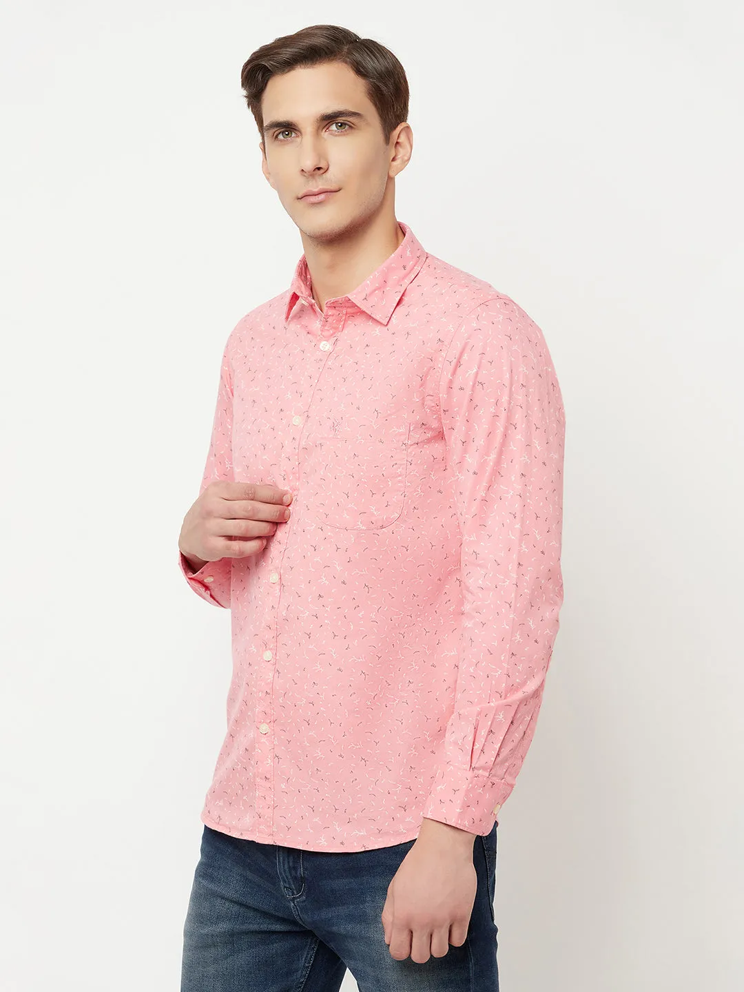 Men's Pink Casual Ditsy Print Full Sleeve Shirt