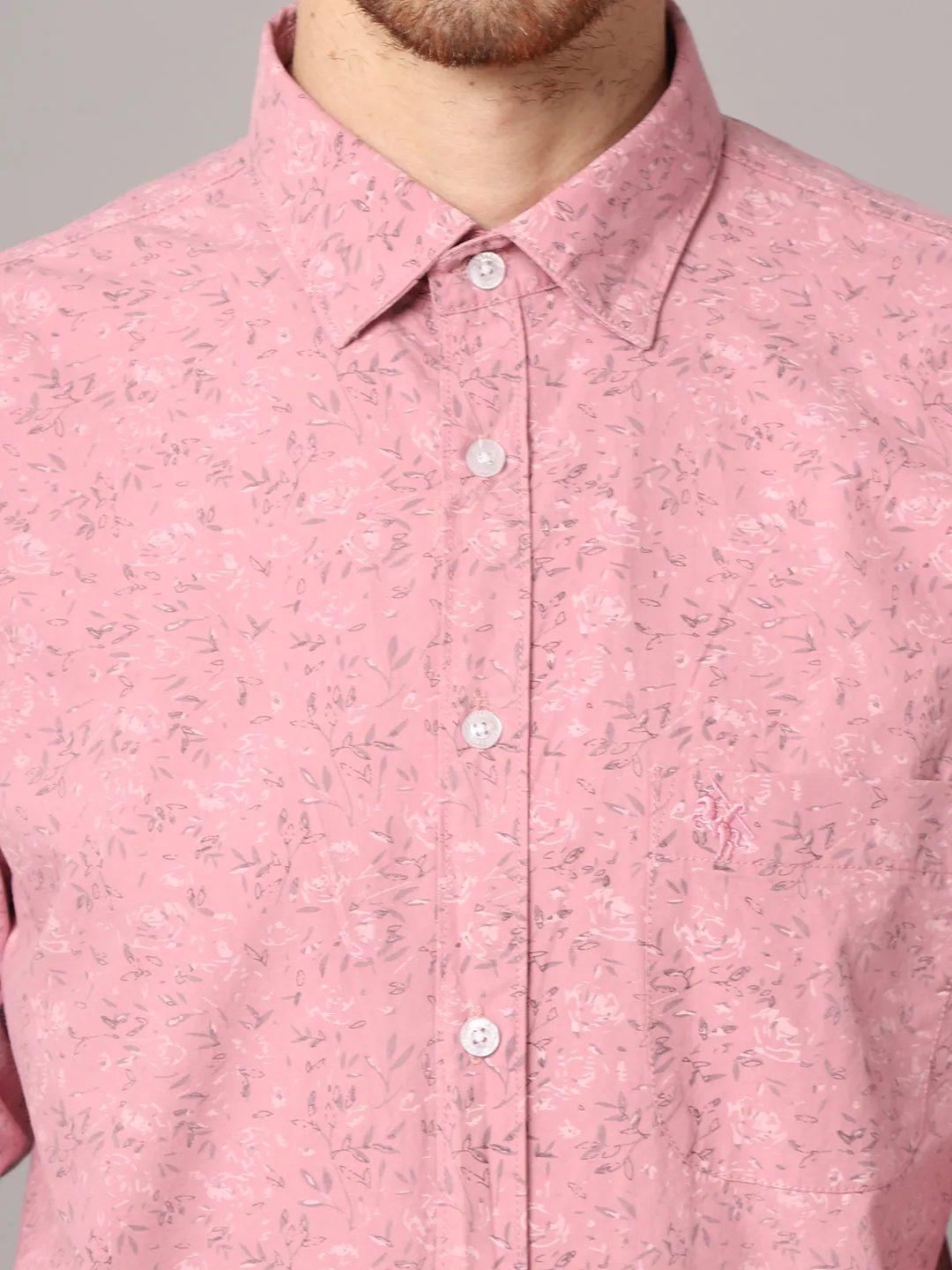 Men's Pink Casual Floral Print Full Sleeve Shirt