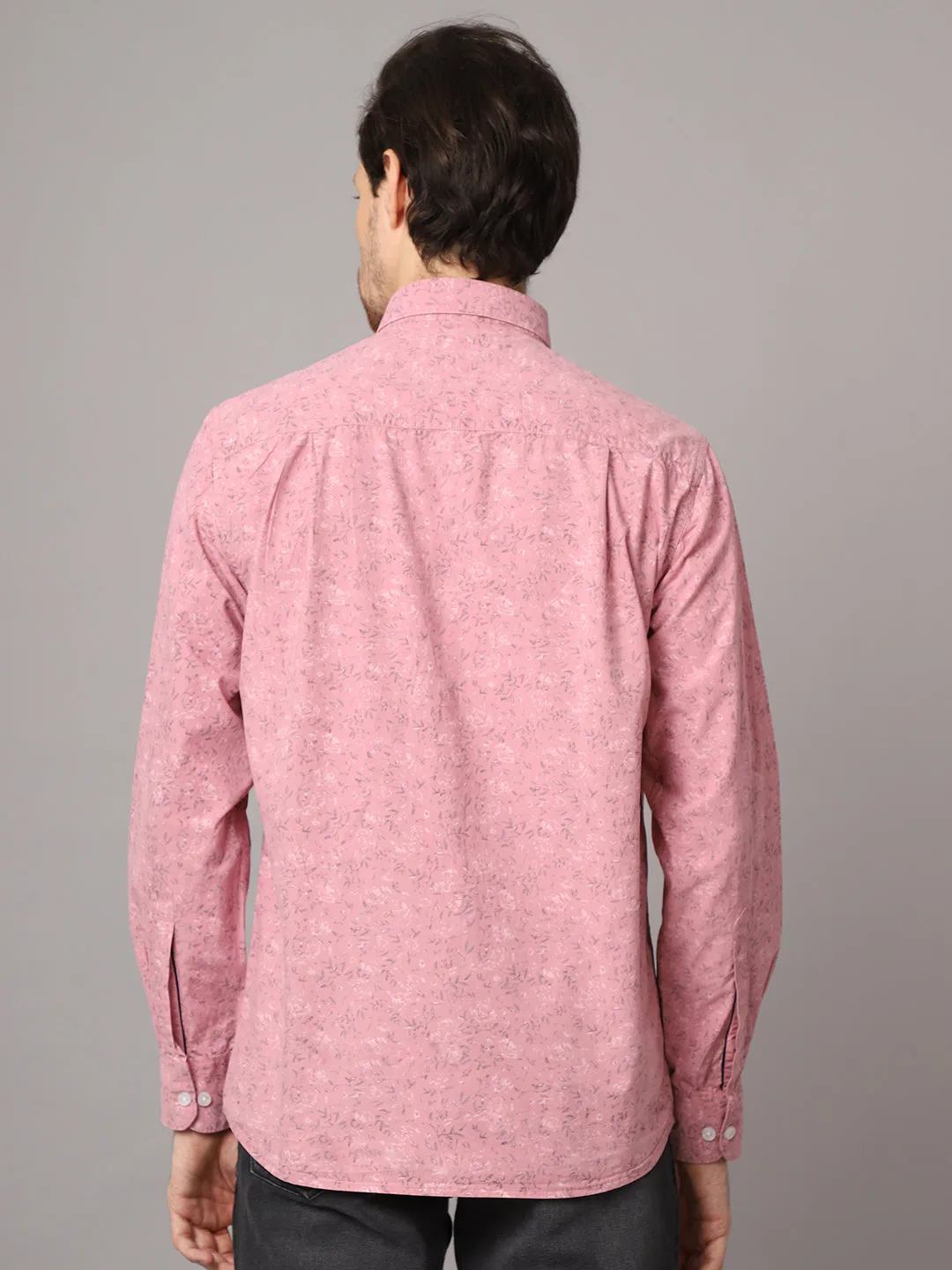 Men's Pink Casual Floral Print Full Sleeve Shirt