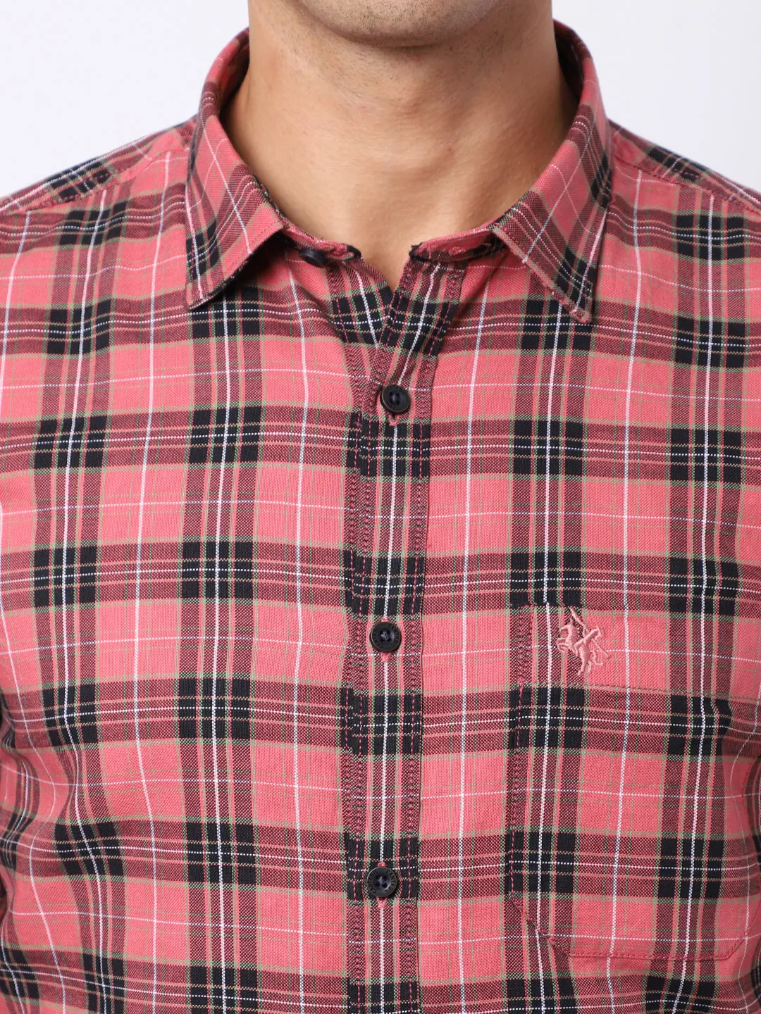 Men's Pink Casual Medium Checks Full Sleeve Shirt