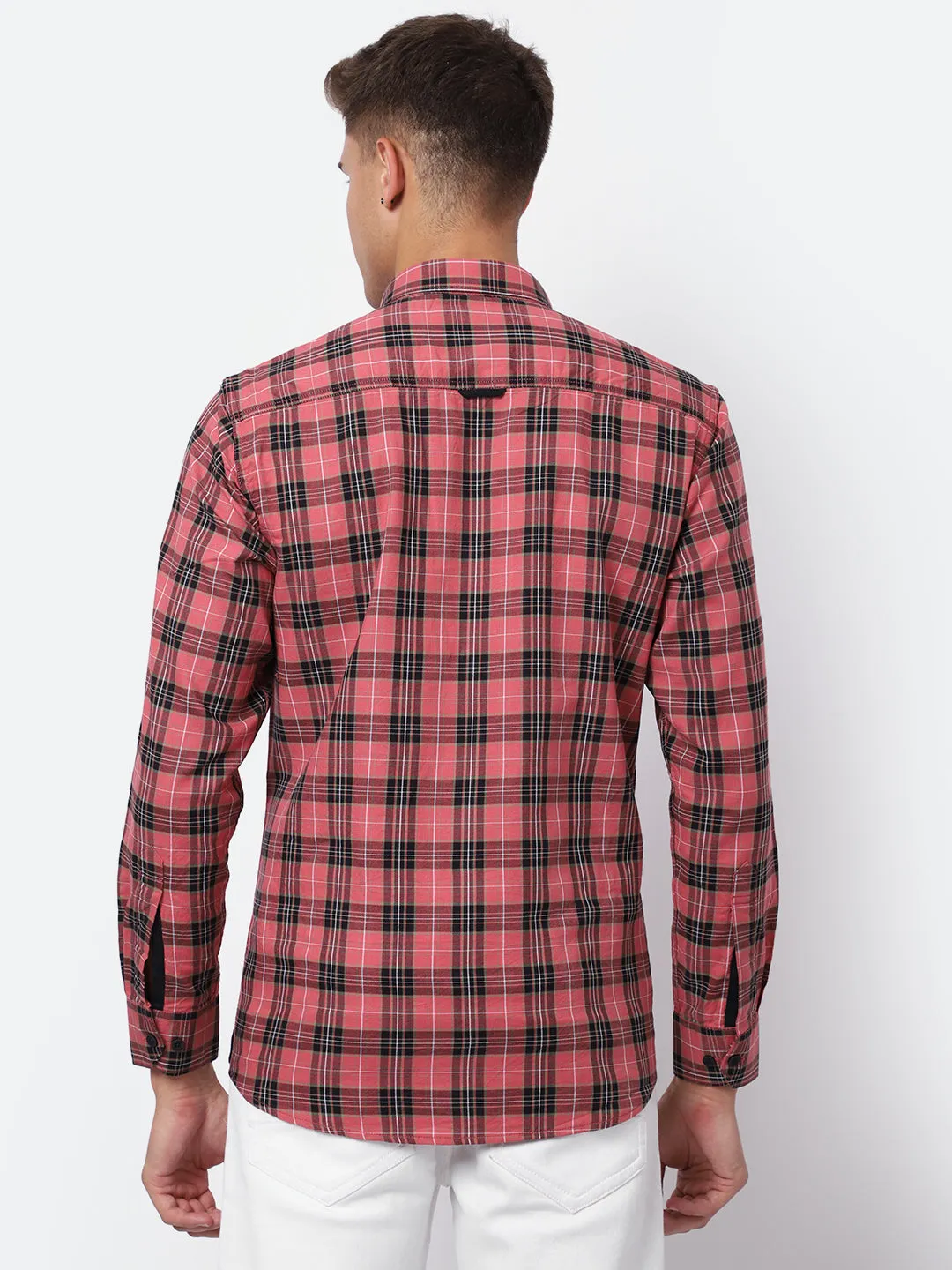 Men's Pink Casual Medium Checks Full Sleeve Shirt