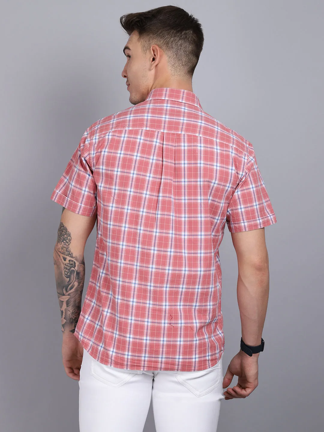 Men's Pink Casual Medium Checks Half Sleeve Shirt