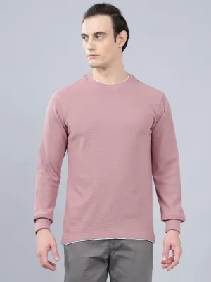 Men's Pink Self Design Full Sleeves T-shirt For Winter