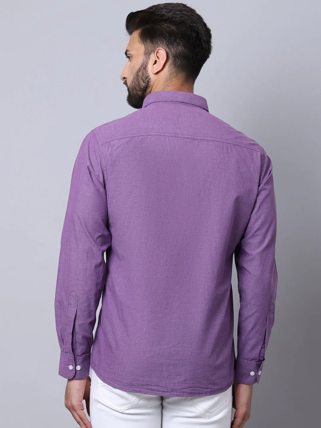 Men's Purple Casual Fil a Fil Plain Full Sleeve Shirt