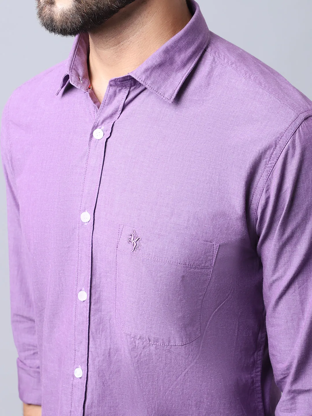 Men's Purple Casual Fil a Fil Plain Full Sleeve Shirt