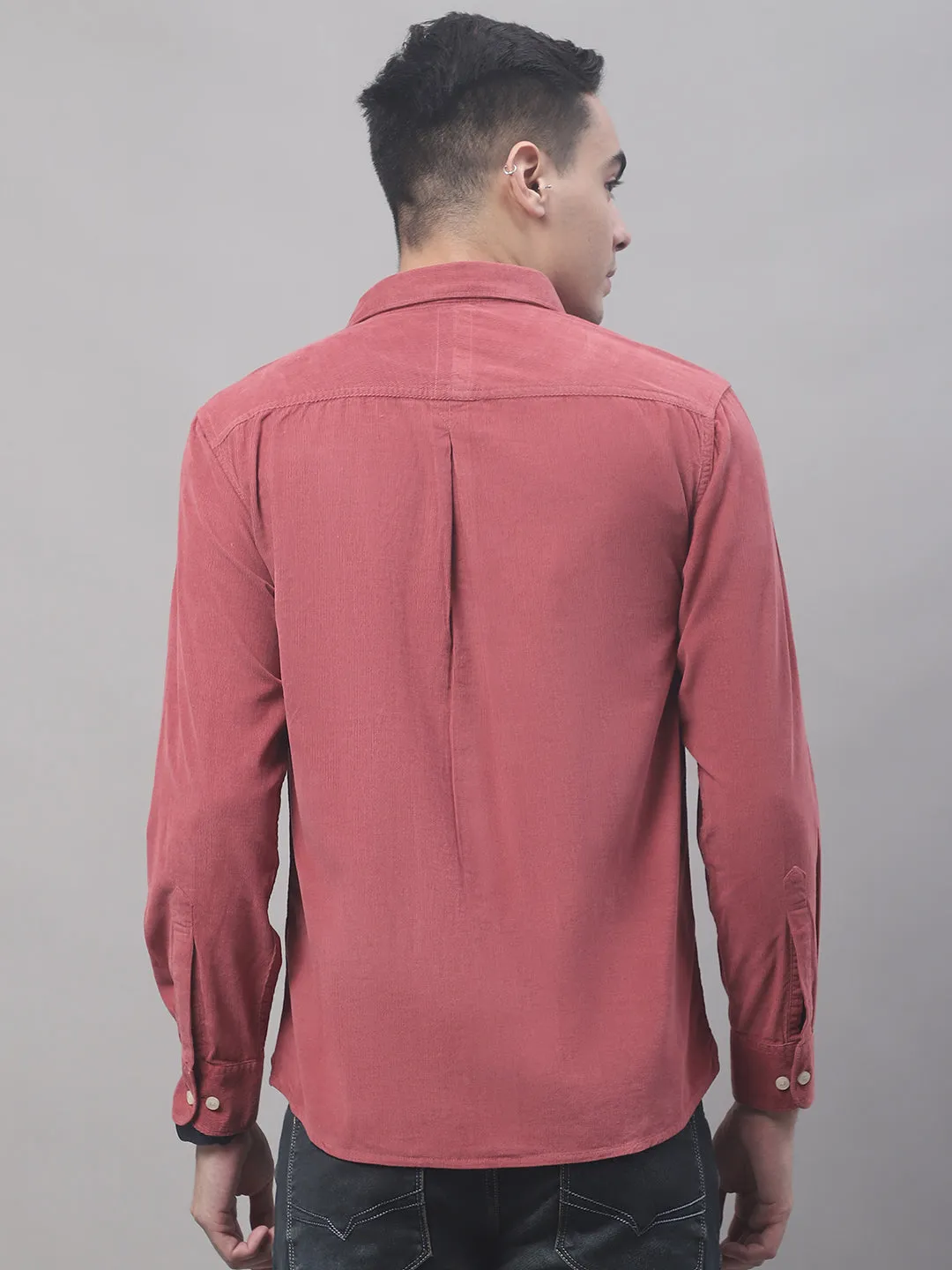 Men's Red Casual Corduroy Full Sleeve Shirt