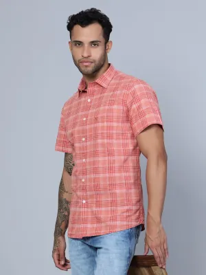 Men's Red Casual Medium Checks Half Sleeve Shirt