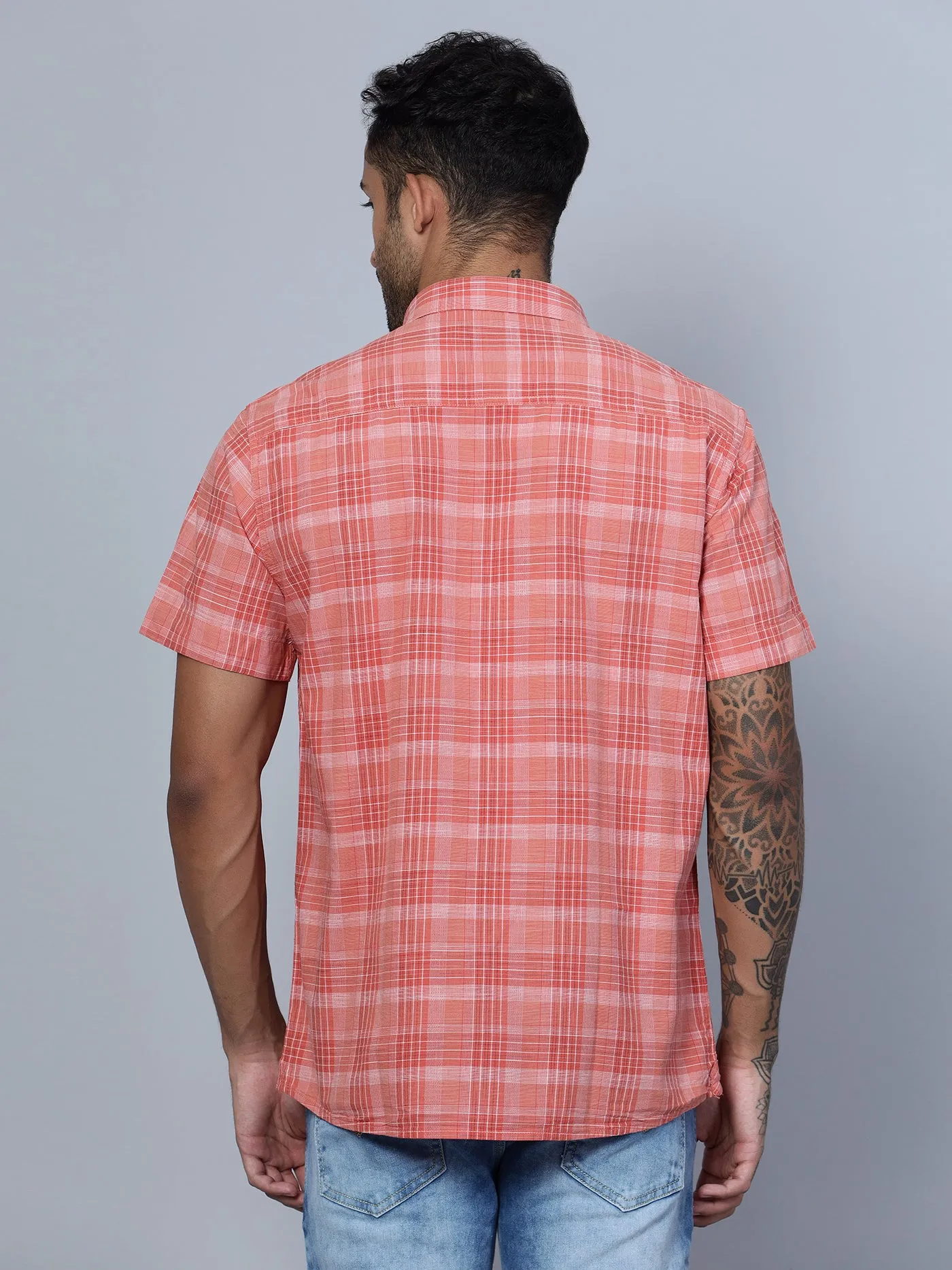 Men's Red Casual Medium Checks Half Sleeve Shirt