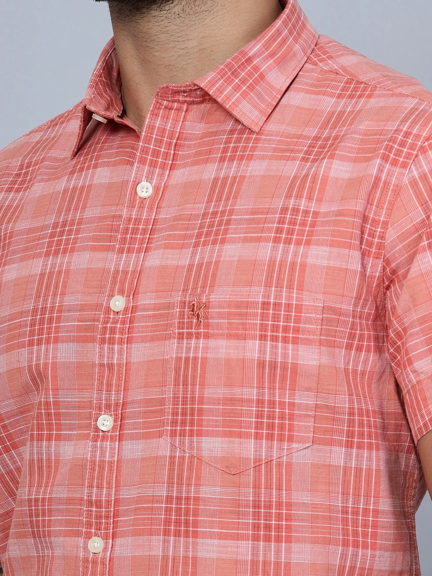 Men's Red Casual Medium Checks Half Sleeve Shirt