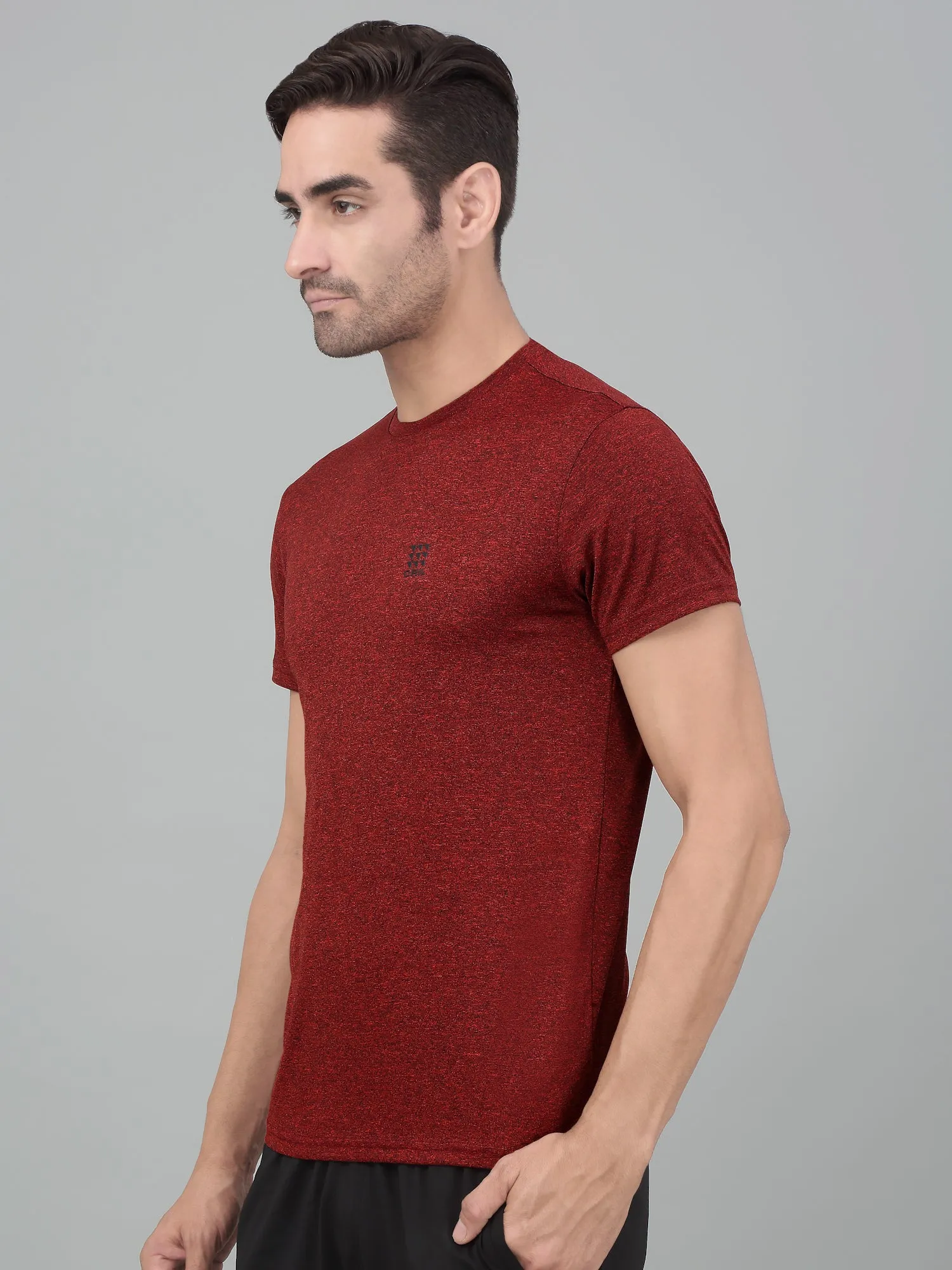 Men's Red Melange Round neck Half Sleeve T-Shirt with chest print