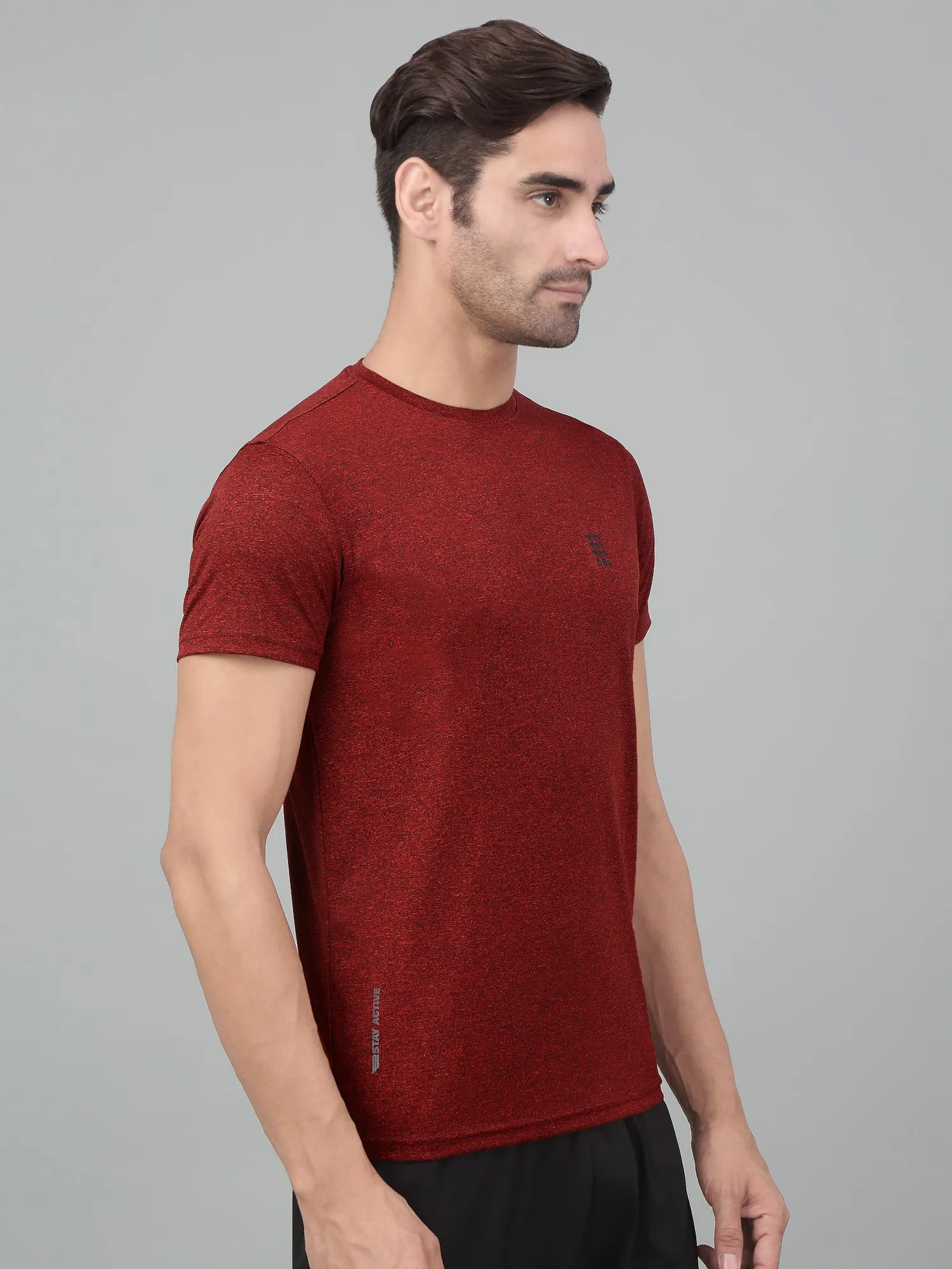 Men's Red Melange Round neck Half Sleeve T-Shirt with chest print