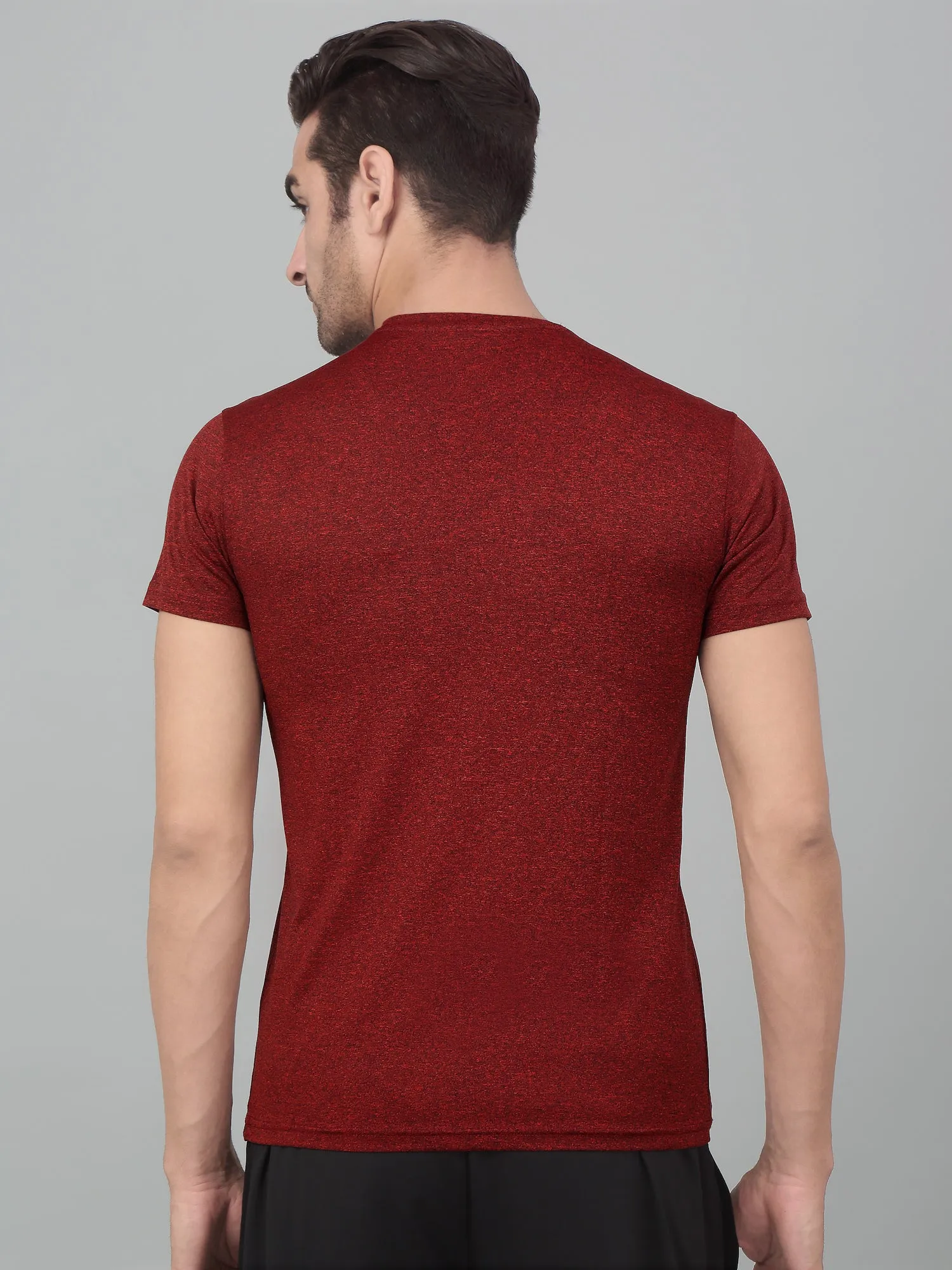 Men's Red Melange Round neck Half Sleeve T-Shirt with chest print