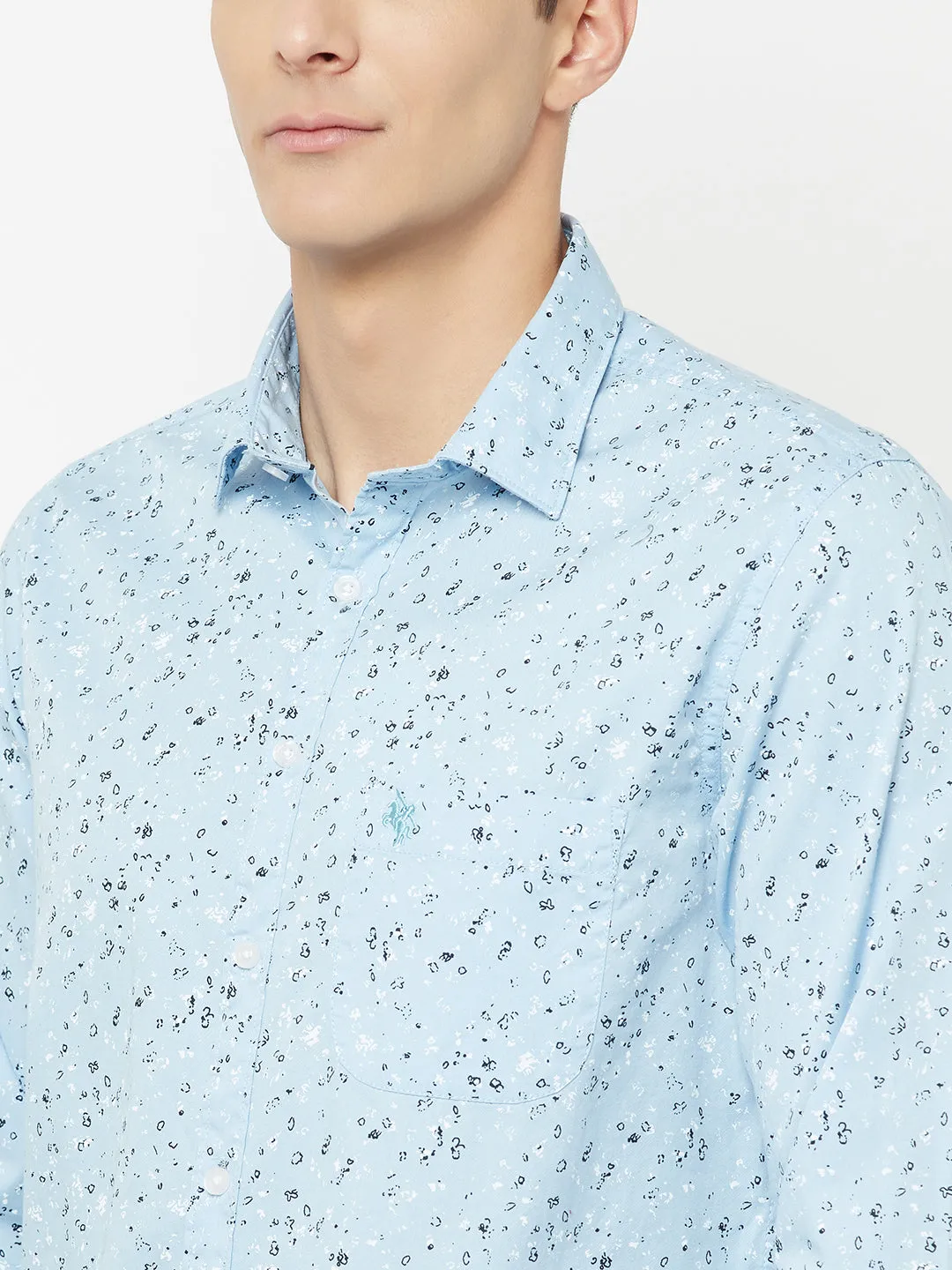 Men's Sky Blue Casual Abstract Print Full Sleeve Shirt