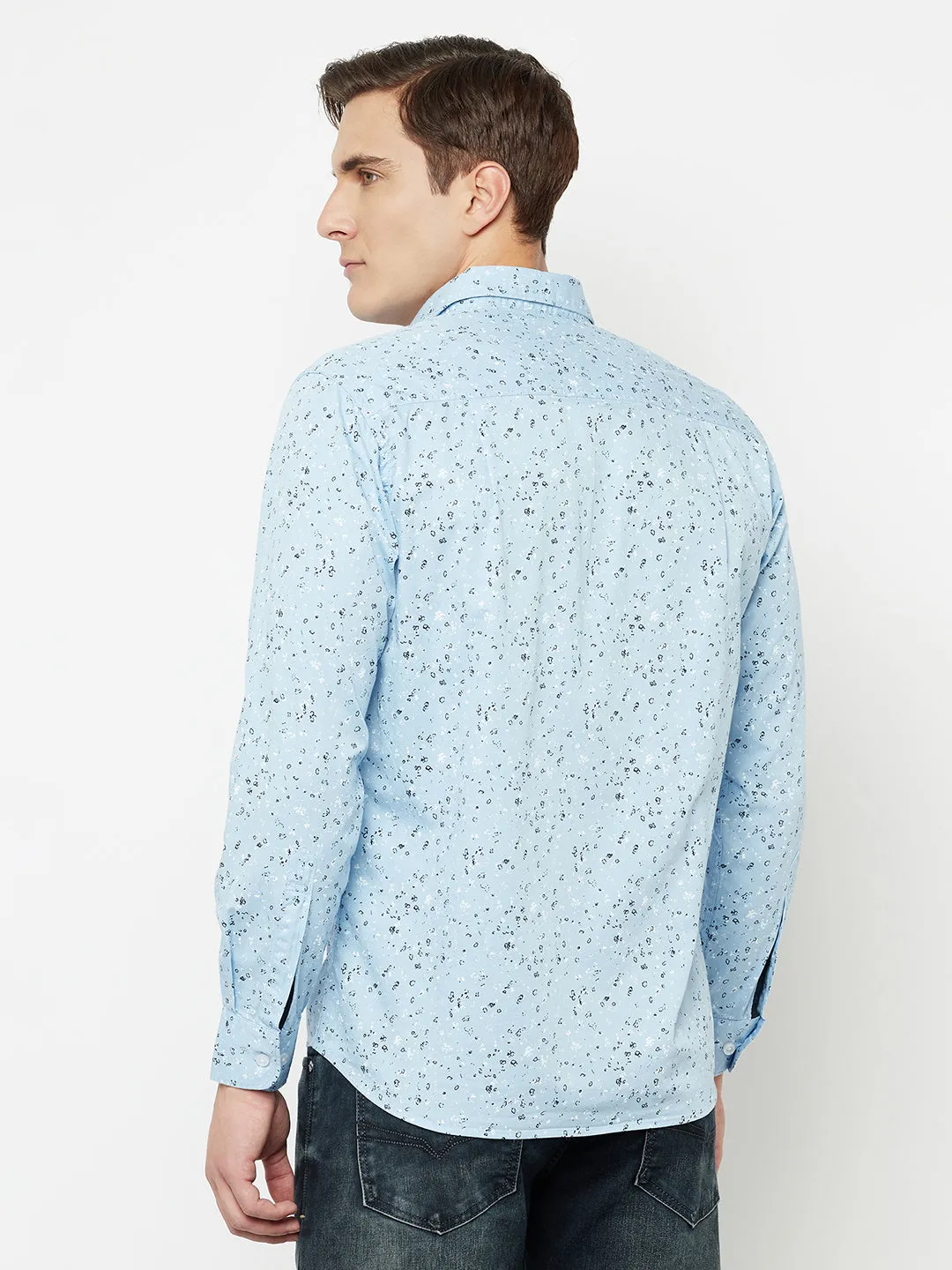 Men's Sky Blue Casual Abstract Print Full Sleeve Shirt